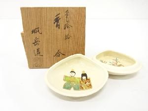 京焼　橋本城岳造　色絵　蛤　香合